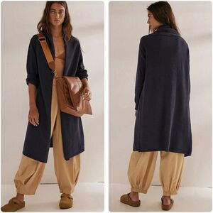 Free People Beach Black Waffle Knit Longline Cardigan Duster Open Front Medium